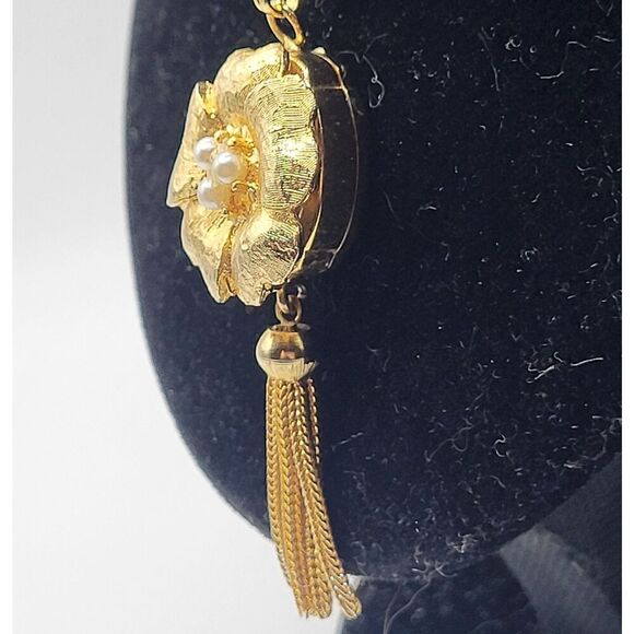 RIVIO 17 Jewels Swiss Flower Pocket Watch Pendant Monet 2.5in Fringe 29in chain main image 8